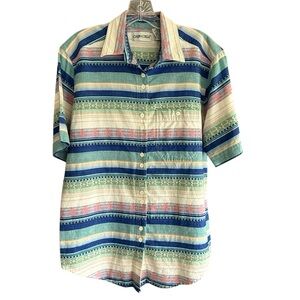 Vintage CABIN CREEK Button Up Shirt Short Sleeve 90s Stripes Womens Size L